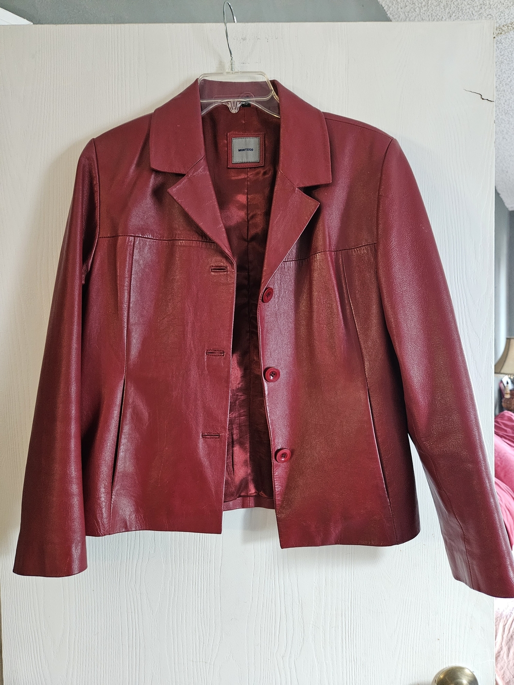 Vintage Red Leather Button-Up Women's Jacket